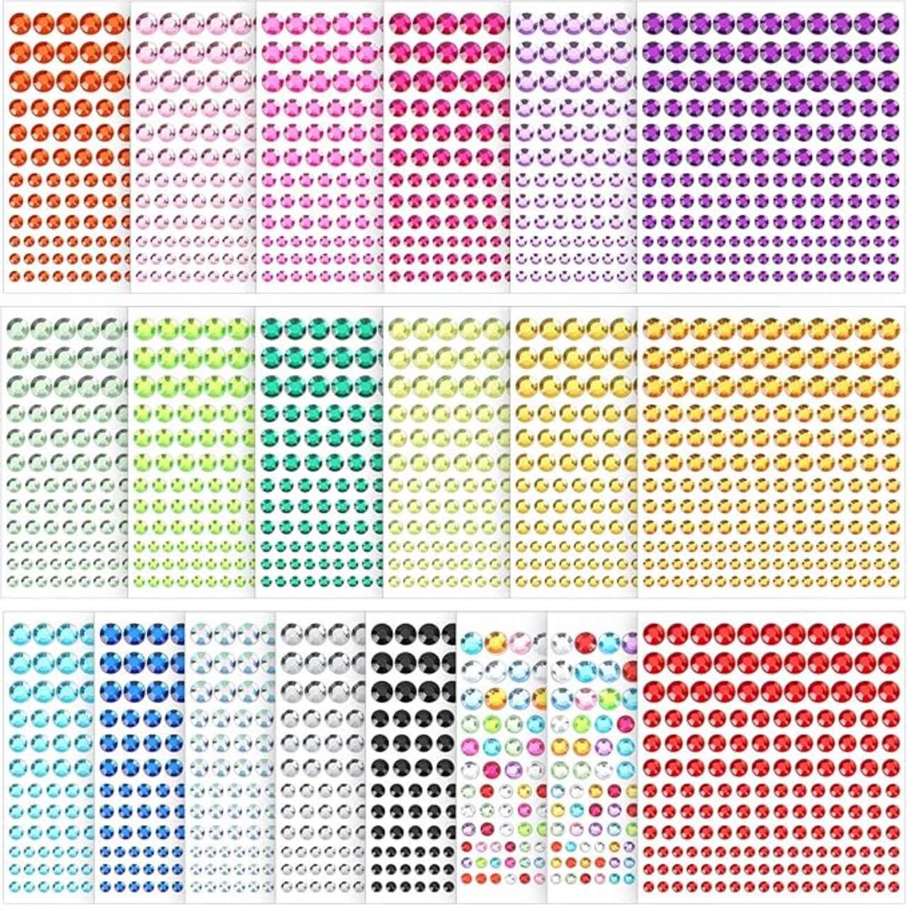 3300 Pcs Self-Adhesive Face Rhinestones Gems Stickers – 4 Sizes of Bling Stick-on Jewels for Hair, Face, Body, Makeup, DIY Crafts, and Card Decorations